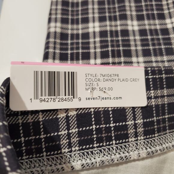 Seven7 NWT Pull On Ponte Skinny Leggings Women's Size S Dandy Plaid Grey Pant - Picture 10 of 13